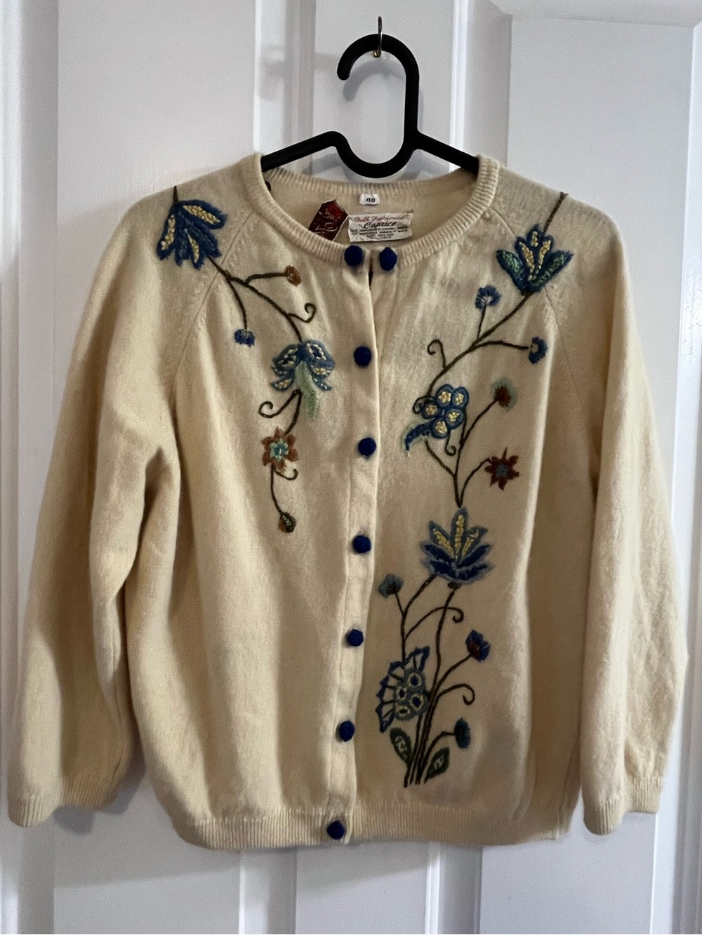 Vintage Cream Colored Embroidered Cardigan